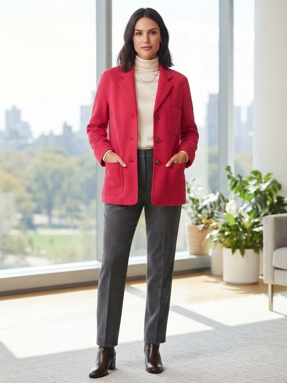 Vintage Express EXP Jeans Red Wool Cashmere Blazer Jacket Size M Womens Coat
